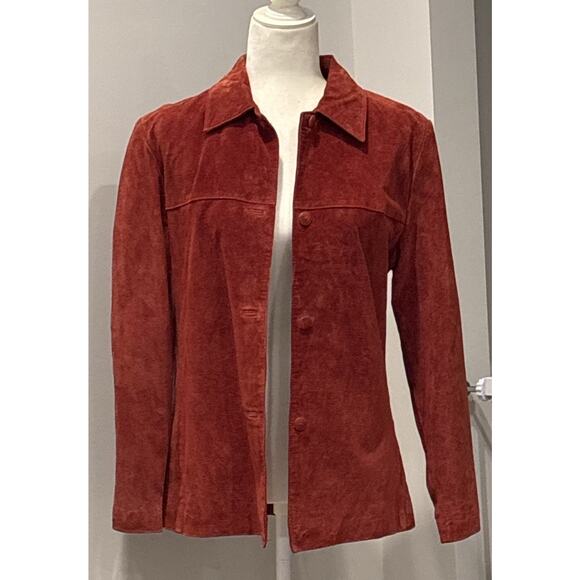 SUEDE CLO Women’s Genuine Suede Leather Jacket Rust Orange Button Front Size 8 - Picture 1 of 8